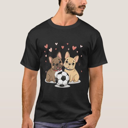 Buldog Francés with soccer ball Valentine's Day Tシャツ (正面)