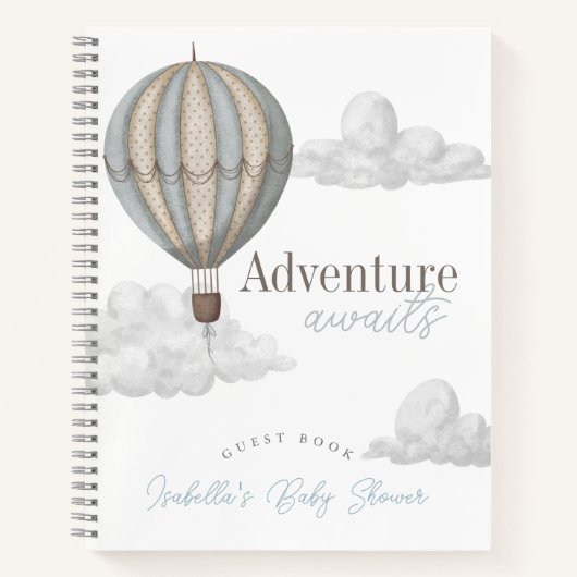 Bule Hot Air Balloon Baby Shower Guest Book ノートブック (正面)