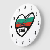 Bulgaria Country Code BGR Flag Heart ラージ壁時計 (傾斜)