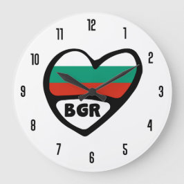 Bulgaria Country Code BGR Flag Heart ラージ壁時計