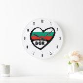 Bulgaria Country Code BGR Flag Heart ラージ壁時計 (ホーム)