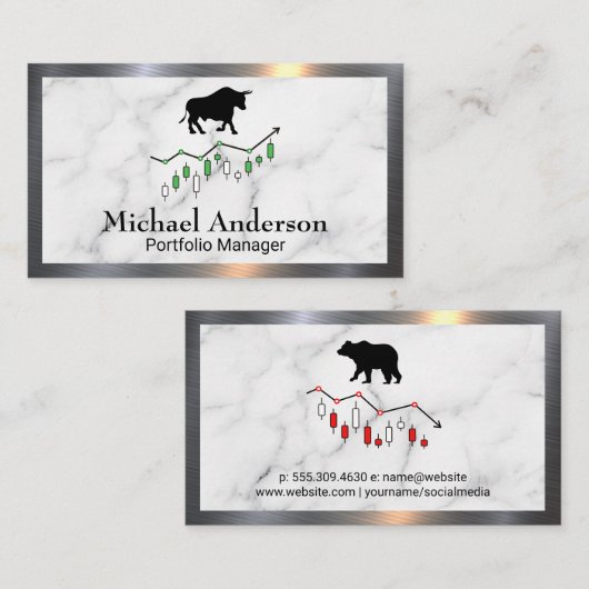 BullとBearロゴ |ろうそく棒グラフ |株式 名刺 (正面/裏面)