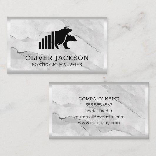 BullとBearロゴ | 在庫バーグラフ | ストーン 名刺 (正面/裏面)