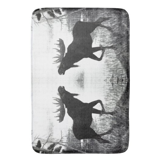 Bullのアメリカヘラジカの野性生物動物はバス・マットのシルエットを描きます バスマット (正面縦)