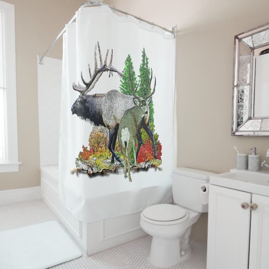 Bullのオオシカおよびラバシカの木びき台 シャワーカーテン (インサイチュ)