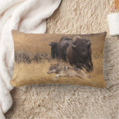 Bullのバイソン、女性、及びオオカミ ランバークッション (ブランケット)