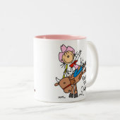 Bullのマグに乗っている棒の女性のカーボーイ ツートーンマグカップ (正面右)