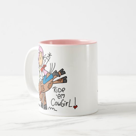 Bullのマグに乗っている棒の女性のカーボーイ ツートーンマグカップ (正面左)