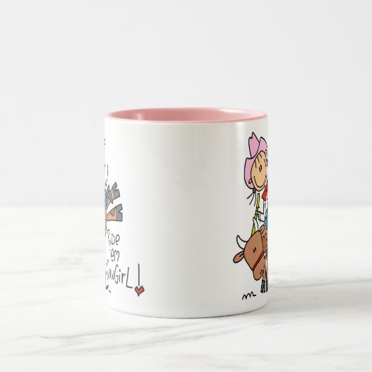 Bullのマグに乗っている棒の女性のカーボーイ ツートーンマグカップ (中央)