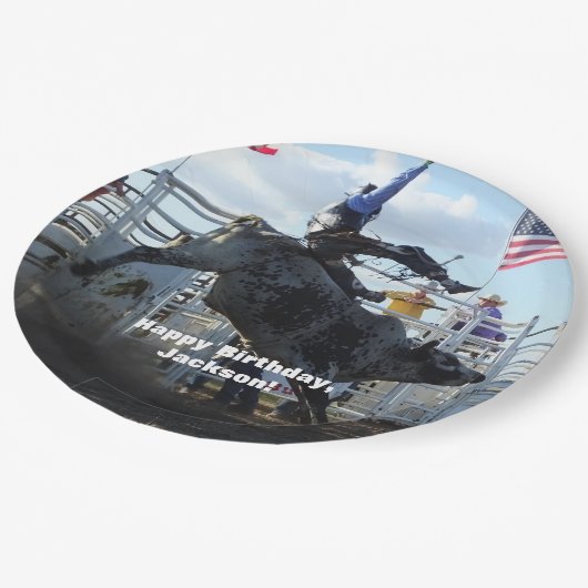 Bullのロデオを強く反対することのBullのライダー ペーパープレート (アングル)