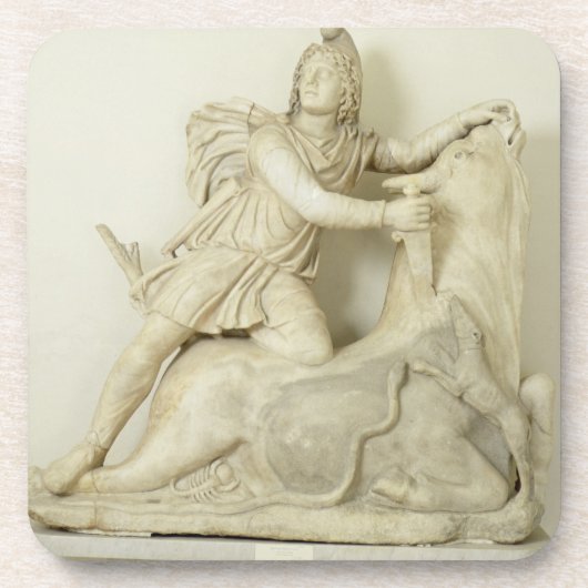 Bullのローマ大理石のレリーフ、浮き彫りを犠牲にするMithras コースター (正面)
