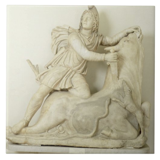 Bullのローマ大理石のレリーフ、浮き彫りを犠牲にするMithras タイル (正面)