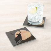 Bullの威厳のあるなオオシカおよび満月の上昇 ガラスコースター (アングル)