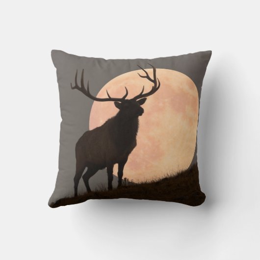 Bullの威厳のあるなオオシカおよび満月の上昇 クッション (裏面)