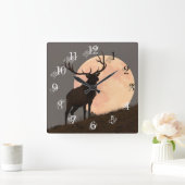 Bullの威厳のあるなオオシカおよび満月の上昇 スクエア壁時計 (ホーム)