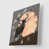 Bullの威厳のあるなオオシカおよび満月の上昇 スクエア壁時計 (傾斜)