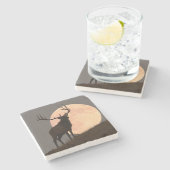 Bullの威厳のあるなオオシカおよび満月の上昇 ストーンコースター (横)