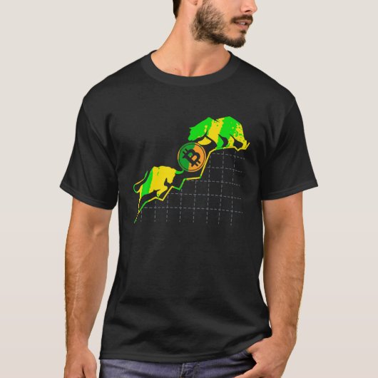 Bull対Bear Bitcoin Cryptocurrency市場トレーダー Tシャツ (正面)