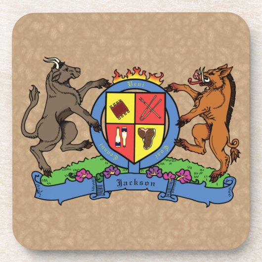 Bull and Boar Rampant BBQ Coat of Arms コースター (正面)