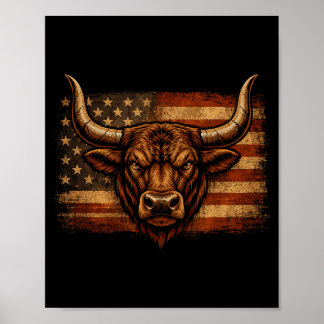 Bull distressed american flag western countryBull  ポスター