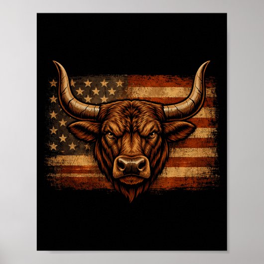 Bull distressed american flag western countryBull  ポスター (正面)