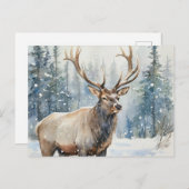 Bull Elk in Winter Snow Wildlife ポストカード (正面/裏面)