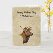 Bull Elk photo (head and shoulders) Father's Day カード (黄色い花)