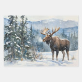 Bull Moose in Winter Snow Nature ラッピングペーパーシート (正面3)