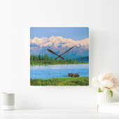 Bull moose in Wonder Lake スクエア壁時計 (ホーム)