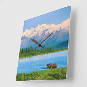 Bull moose in Wonder Lake スクエア壁時計 (傾斜)