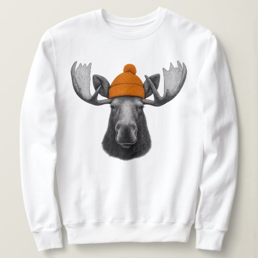 Bull Moose Wearing Beanie – Mountain Wildlife Crew スウェットシャツ (デザイン正面)