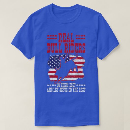 Bull Riding American Flag Rodeo Patriotic Christia Tシャツ (デザイン正面)