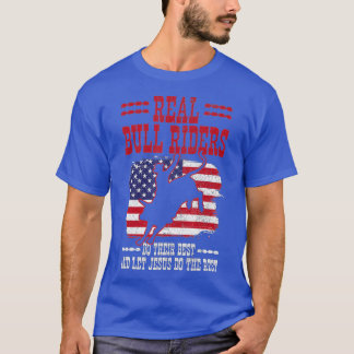 Bull Riding American Flag Rodeo Patriotic Christia Tシャツ
