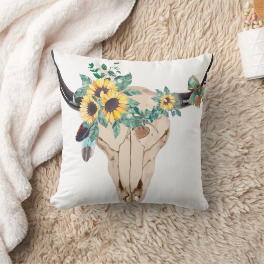 Bull Skull Sunflowers クッション (ブランケット)