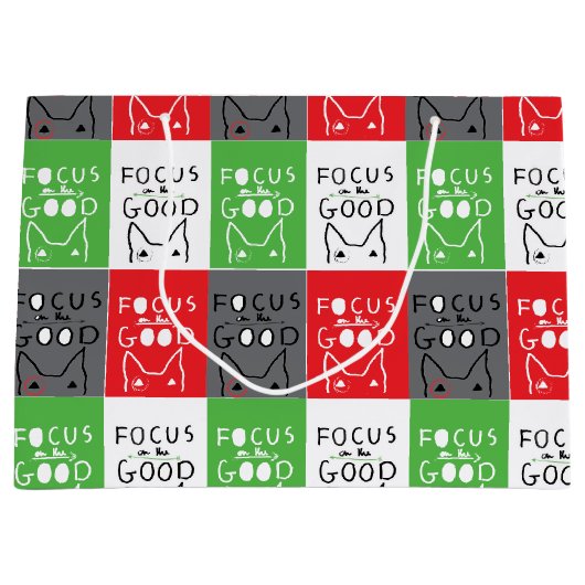 Bull Terrier Artポップ・アートの GOODインスピレーションに焦点を当てる ラージペーパーバッグ (正面)