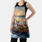 Bull Terrier Christmas Boat Holiday エプロン (インサイチュ)