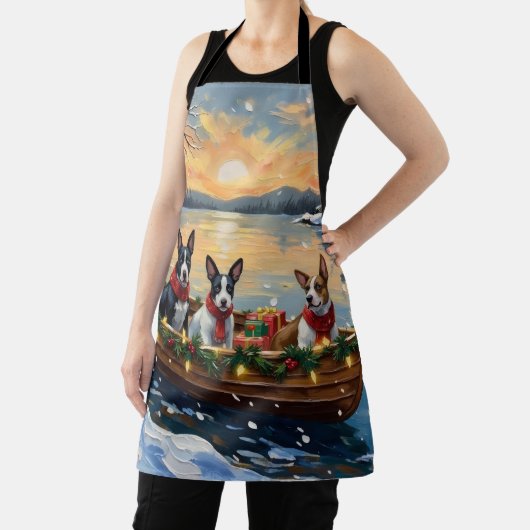 Bull Terrier Christmas Boat Holiday エプロン (インサイチュ)