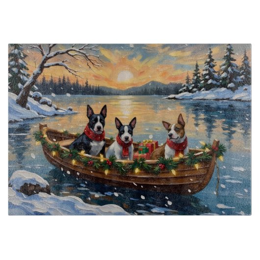 Bull Terrier Christmas Boat Holiday カッティングボード (正面)