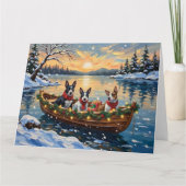 Bull Terrier Christmas Boat Holiday カード (正面)
