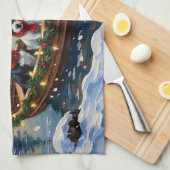 Bull Terrier Christmas Boat Holiday キッチンタオル (四つ折り)