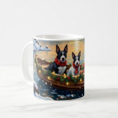 Bull Terrier Christmas Boat Holiday コーヒーマグカップ (正面左)