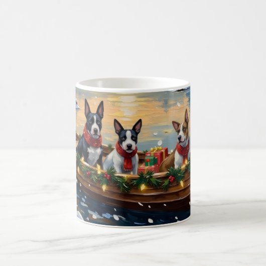 Bull Terrier Christmas Boat Holiday コーヒーマグカップ (中央)