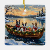 Bull Terrier Christmas Boat Holiday セラミックオーナメント (正面)