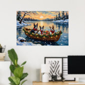 Bull Terrier Christmas Boat Holiday ポスター (ホームオフィス)