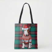 Bull Terrier Christmas Dog Green Seasonal Plaid トートバッグ (正面)