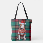 Bull Terrier Christmas Dog Green Seasonal Plaid トートバッグ (裏面)