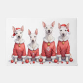 Bull Terrier Christmas Dress Santa Hat ドアマット (正面)