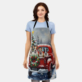 Bull Terrier Christmas Red Truck Holiday エプロン (着用した状態)