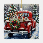 Bull Terrier Christmas Red Truck Holiday セラミックオーナメント (裏面)