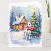 Bull Terrier Cozy Cottage Christmas Tree Art カード (正面)